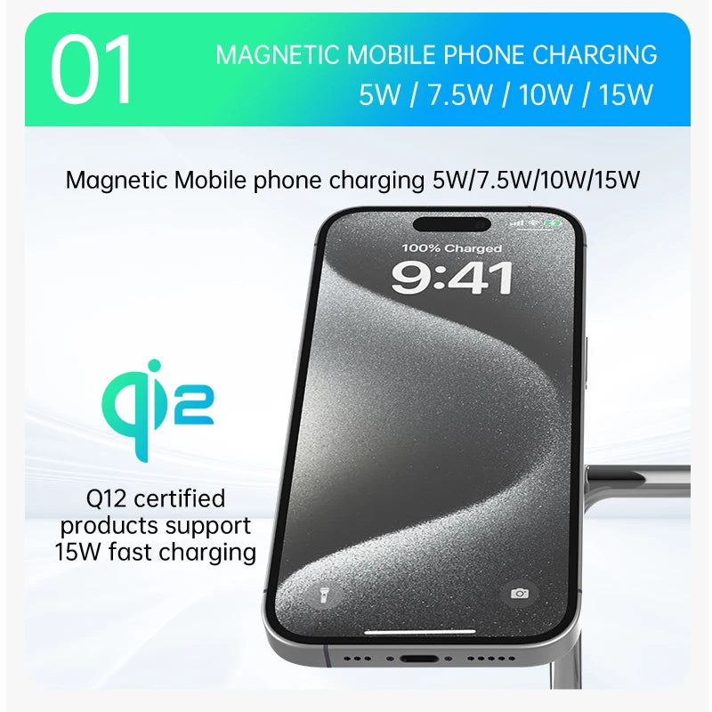 Qi-Certified 15W Magnetic Wireless Charging Station – Apple Devices