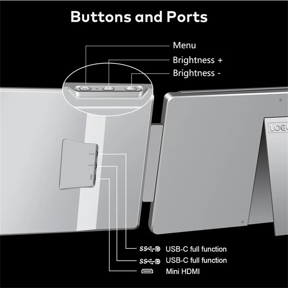 Rospider 16″ Triple Screen Laptop Extender IPS Monitor | 1920×1200 FHD | Dual Rotatable Screens | Type-C Portable Display
