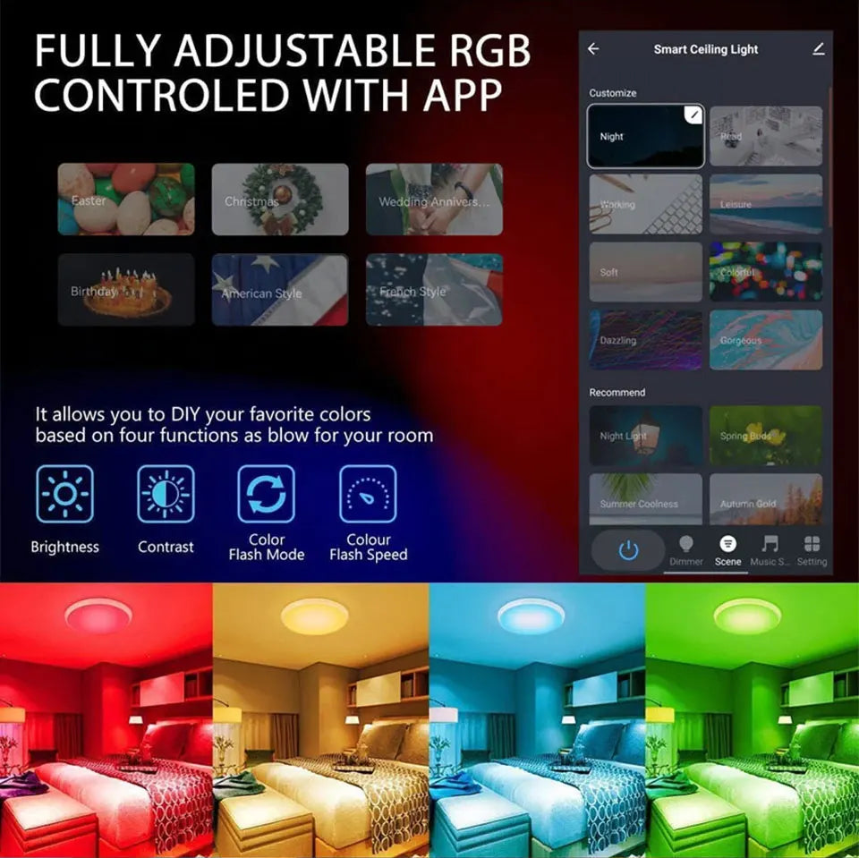 Tuya Smart LED Ceiling Light | WiFi RGB Dimmable 24W Modern Lamp