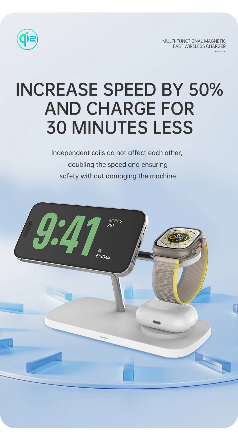 Qi-Certified 15W Magnetic Wireless Charging Station – Apple Devices