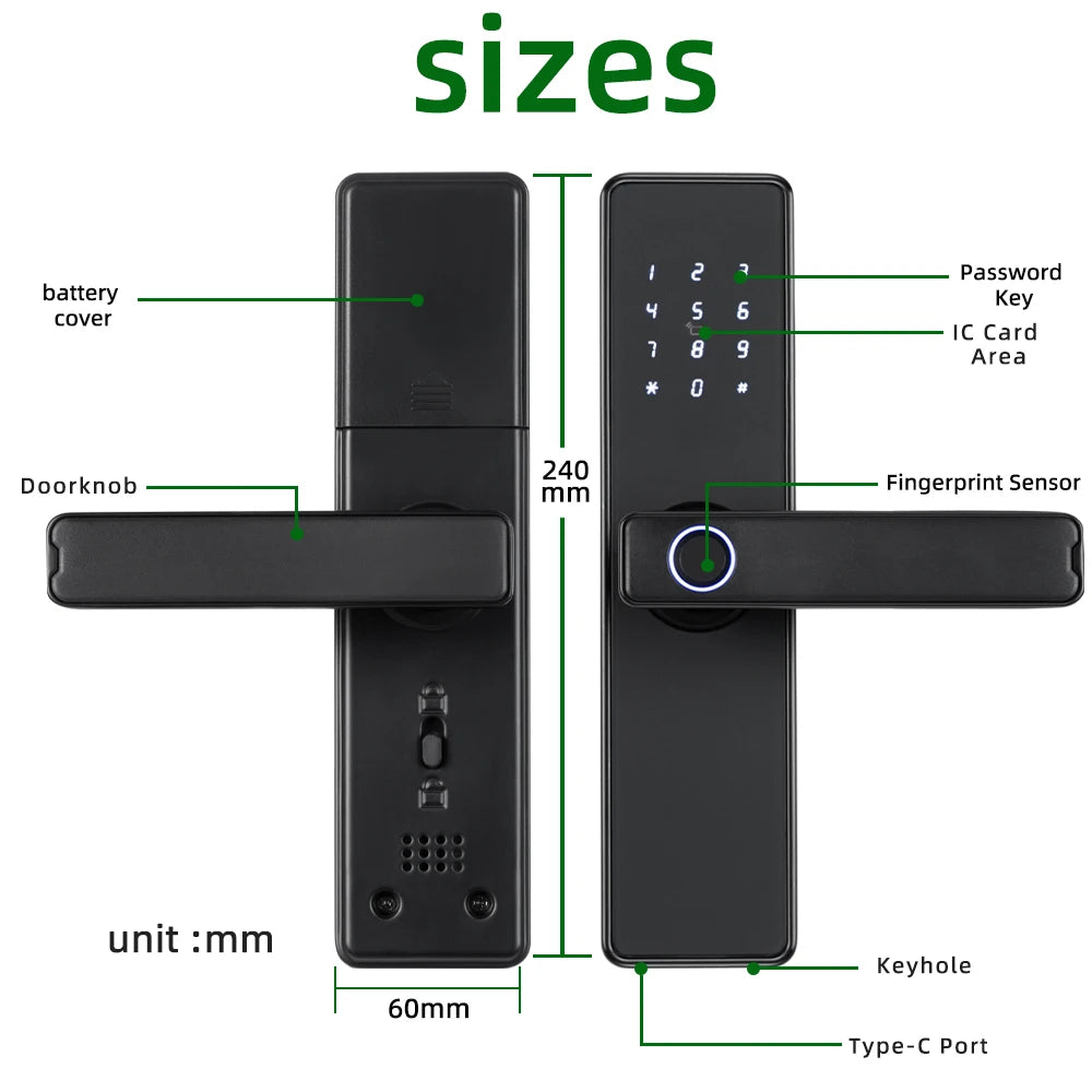RAYKUBE K20 Smart Fingerprint Door Lock – Tuya Bluetooth App, Card & Password Unlock