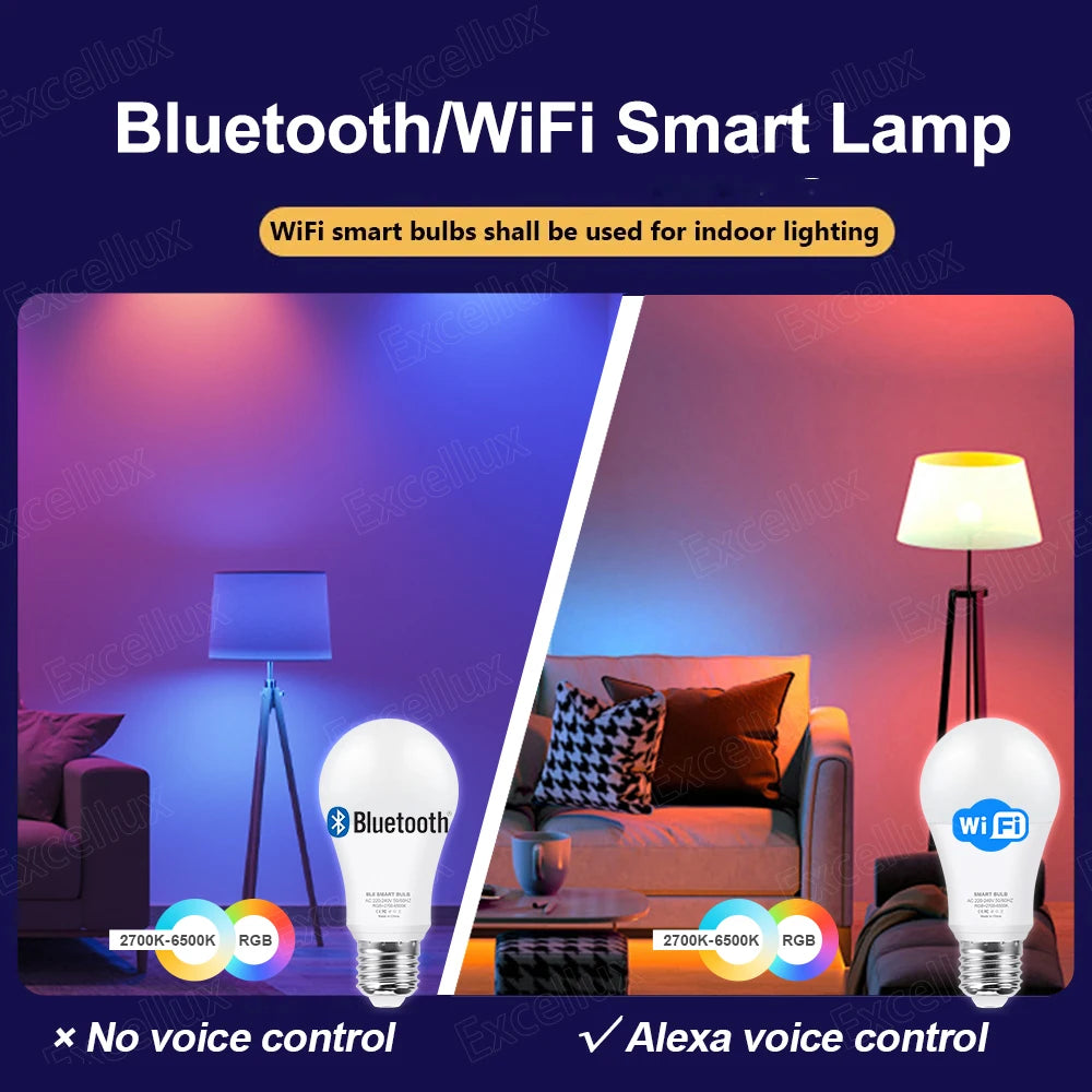 Excellux Smart WiFi LED Bulb E27 | 16 Million Colours, App & Voice Control