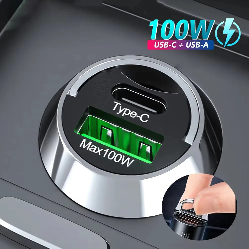 100W Car Charger Lighter – Quick Charge 3.0 + USB-C Fast Charger