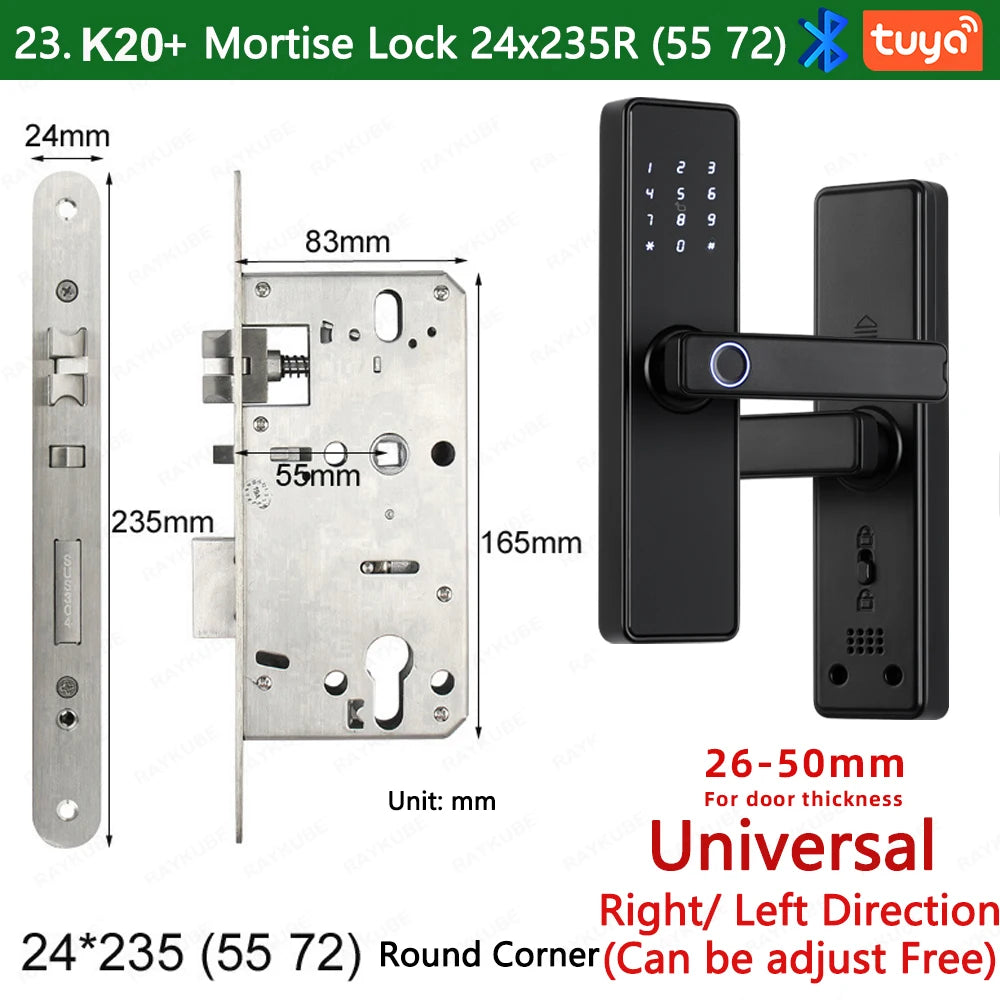 RAYKUBE K20 Smart Fingerprint Door Lock – Tuya Bluetooth App, Card & Password Unlock
