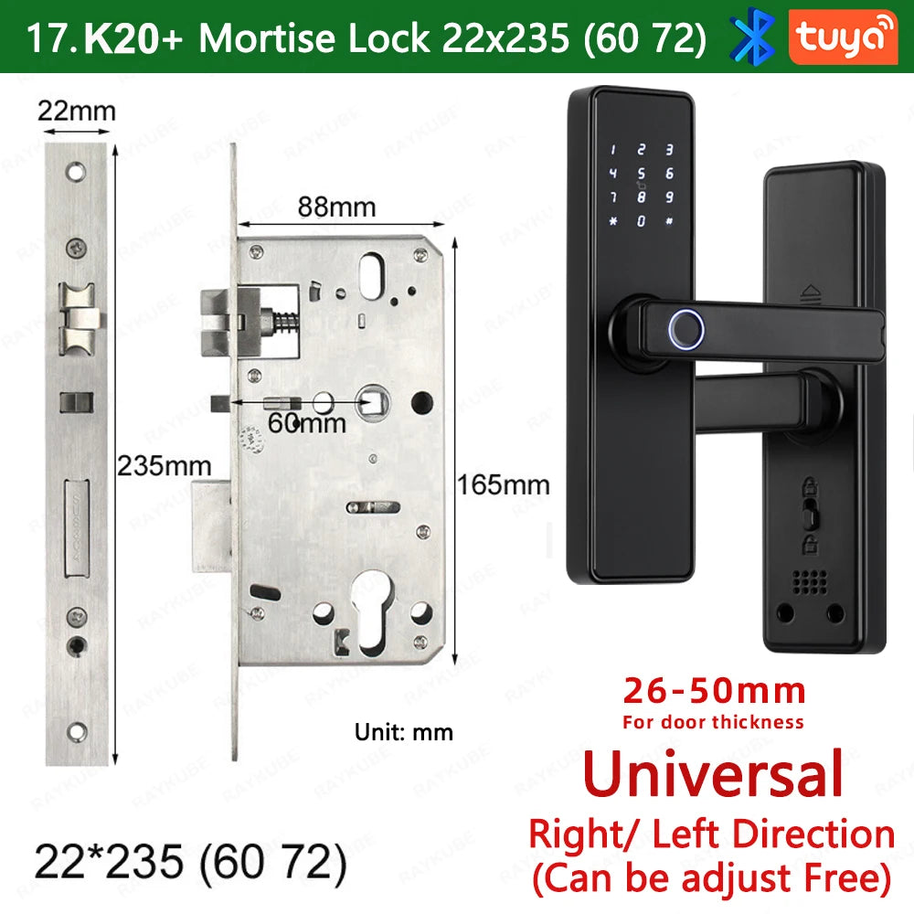 RAYKUBE K20 Smart Fingerprint Door Lock – Tuya Bluetooth App, Card & Password Unlock