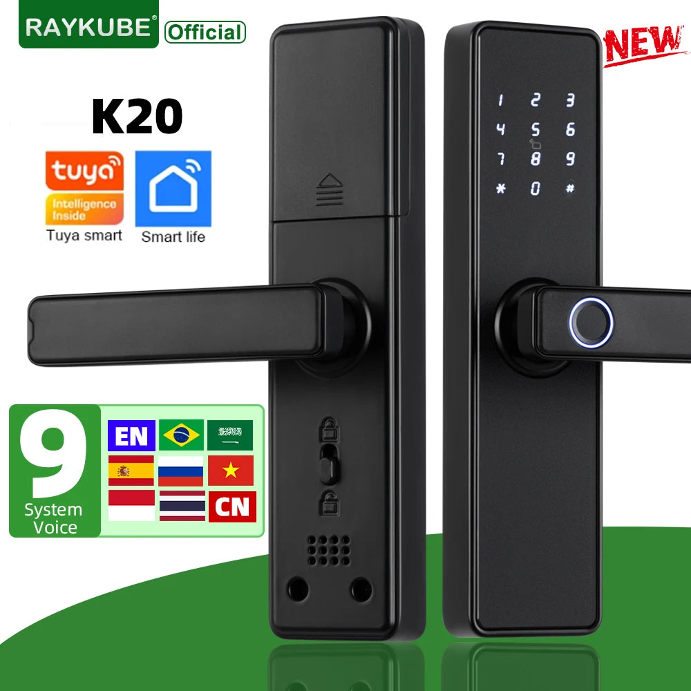 RAYKUBE K20 Smart Fingerprint Door Lock – Tuya Bluetooth App, Card & Password Unlock