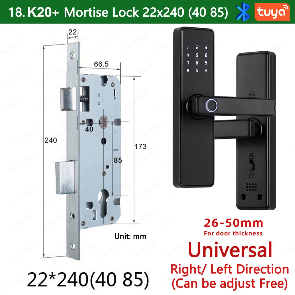 RAYKUBE K20 Smart Fingerprint Door Lock – Tuya Bluetooth App, Card & Password Unlock