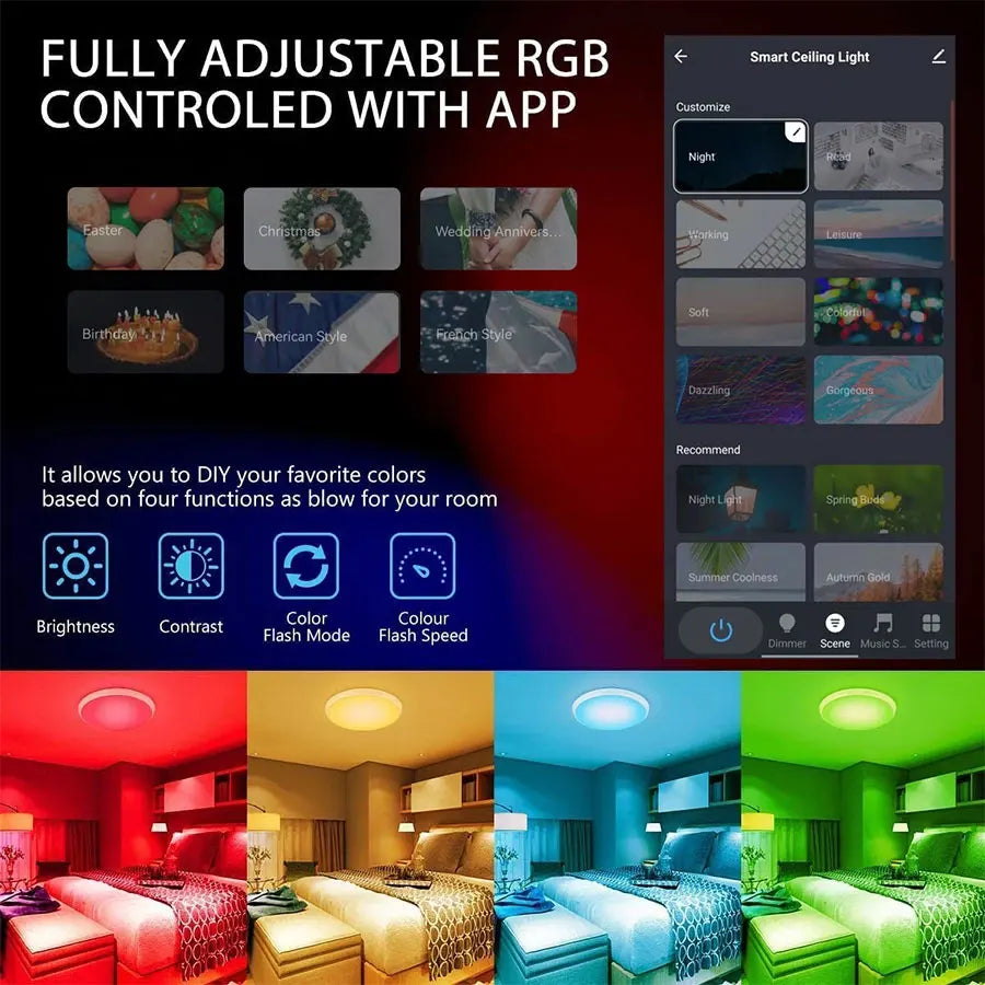 Tuya Smart LED Ceiling Light | WiFi RGB Dimmable 24W Modern Lamp