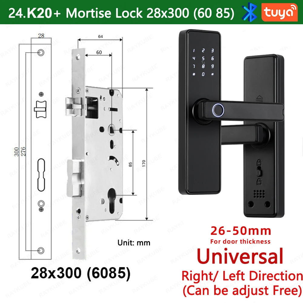 RAYKUBE K20 Smart Fingerprint Door Lock – Tuya Bluetooth App, Card & Password Unlock