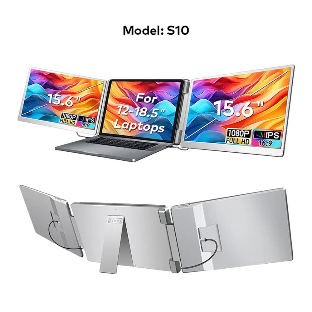 Rospider 16″ Triple Screen Laptop Extender IPS Monitor | 1920×1200 FHD | Dual Rotatable Screens | Type-C Portable Display