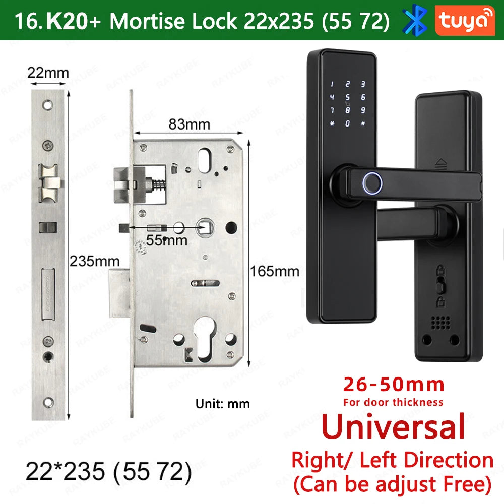 RAYKUBE K20 Smart Fingerprint Door Lock – Tuya Bluetooth App, Card & Password Unlock