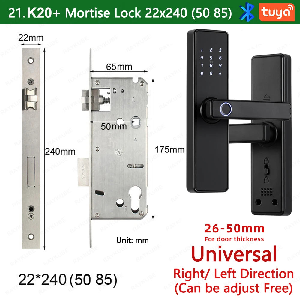 RAYKUBE K20 Smart Fingerprint Door Lock – Tuya Bluetooth App, Card & Password Unlock