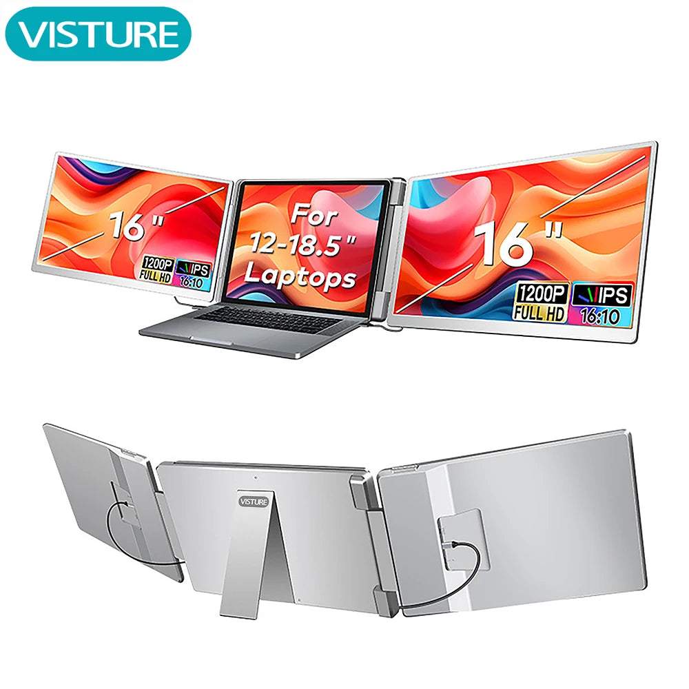 Rospider 16″ Triple Screen Laptop Extender IPS Monitor | 1920×1200 FHD | Dual Rotatable Screens | Type-C Portable Display