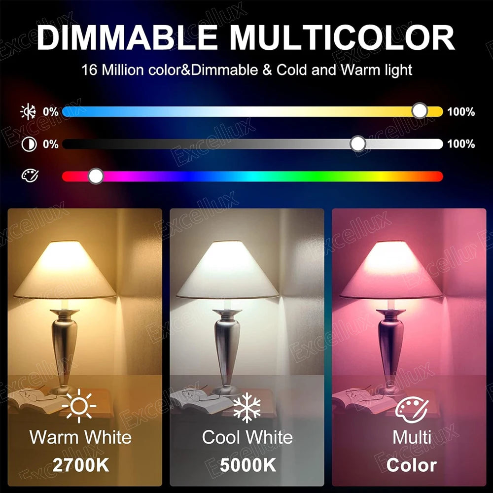 Excellux Smart WiFi LED Bulb E27 | 16 Million Colours, App & Voice Control