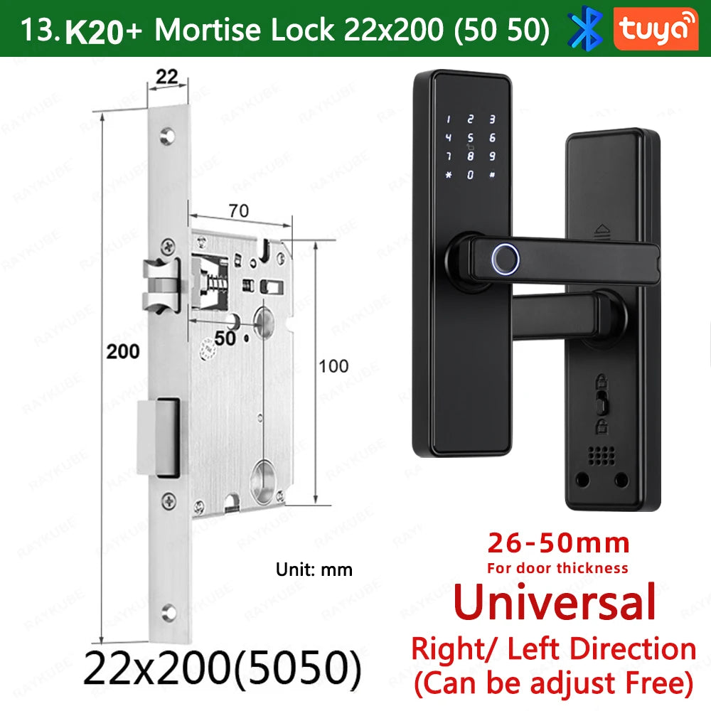 RAYKUBE K20 Smart Fingerprint Door Lock – Tuya Bluetooth App, Card & Password Unlock
