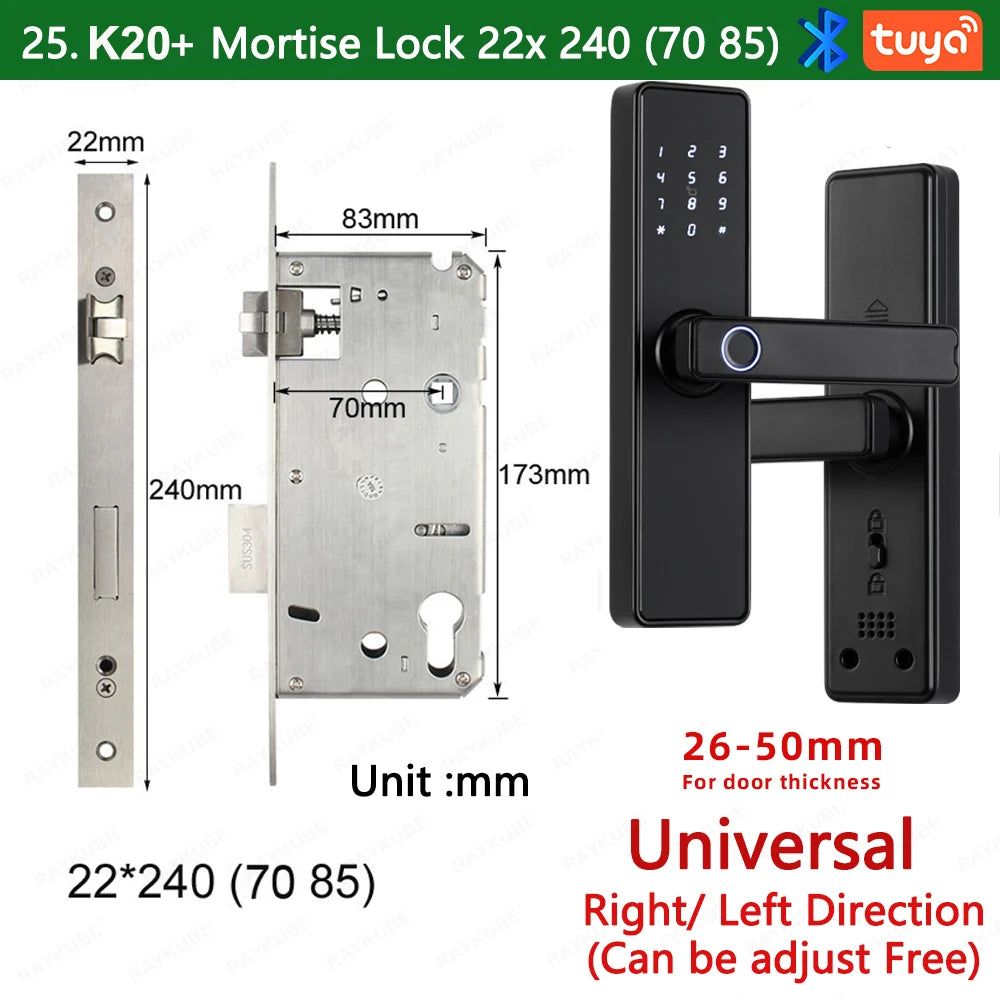 RAYKUBE K20 Smart Fingerprint Door Lock – Tuya Bluetooth App, Card & Password Unlock