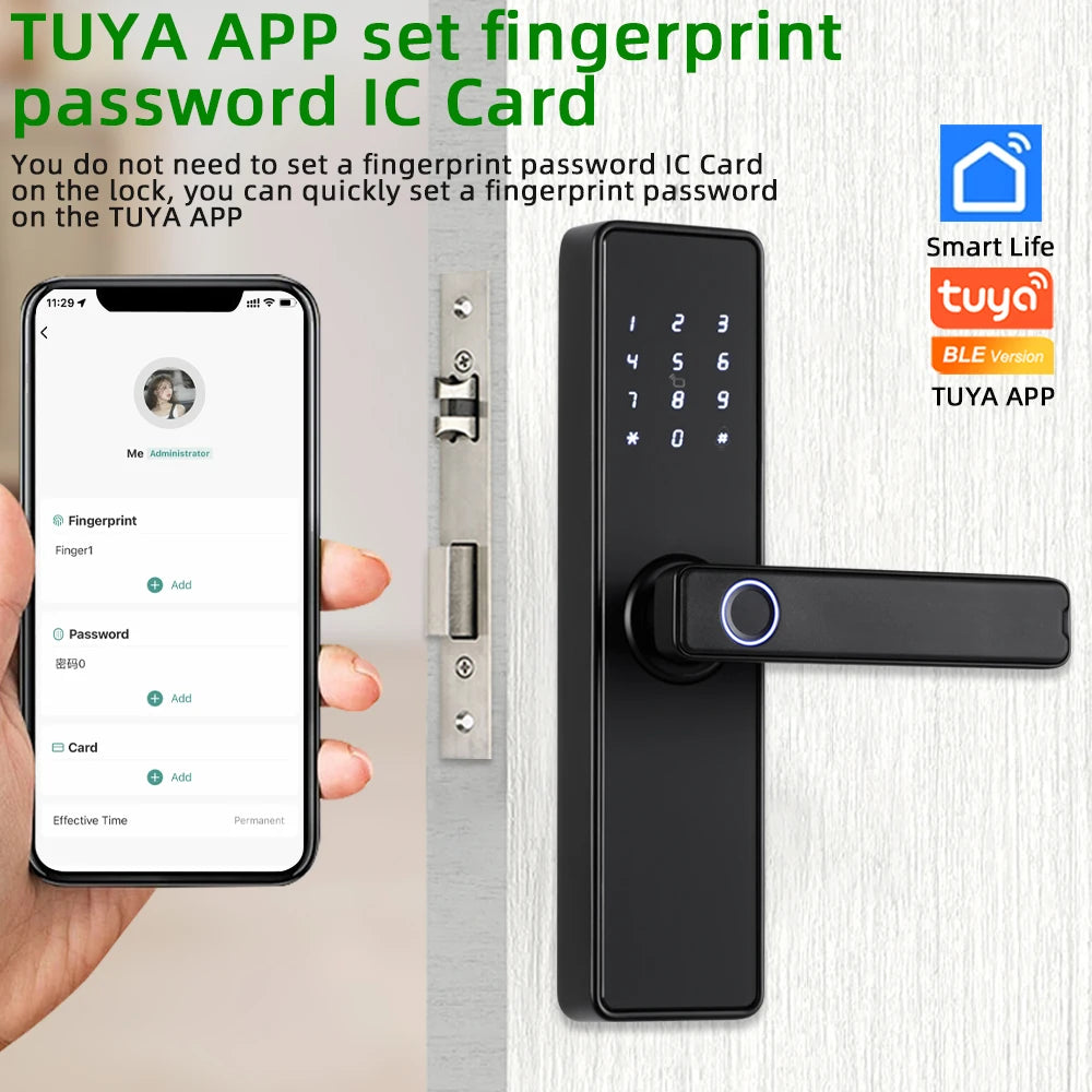 RAYKUBE K20 Smart Fingerprint Door Lock – Tuya Bluetooth App, Card & Password Unlock