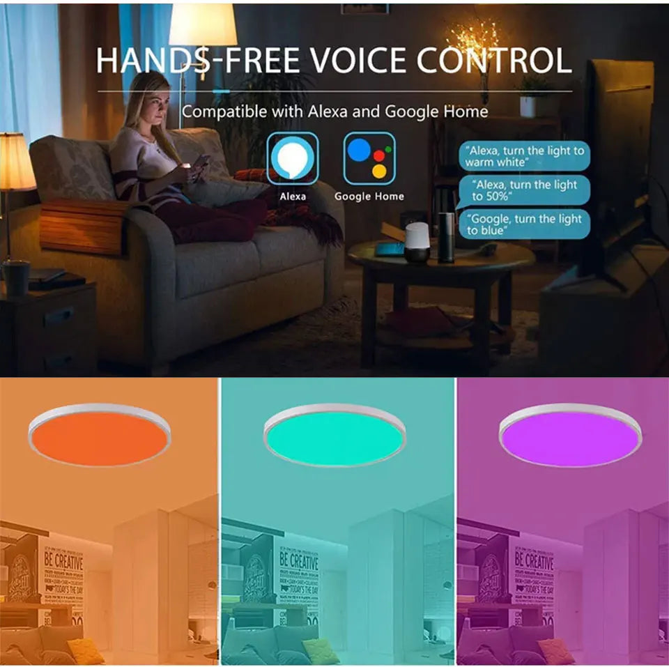 Tuya Smart LED Ceiling Light | WiFi RGB Dimmable 24W Modern Lamp