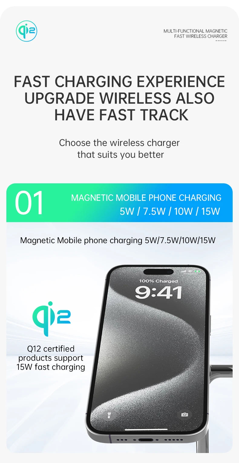 Qi-Certified 15W Magnetic Wireless Charging Station – Apple Devices