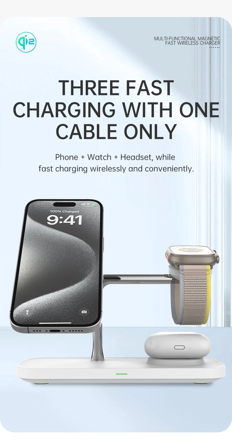 Qi-Certified 15W Magnetic Wireless Charging Station – Apple Devices