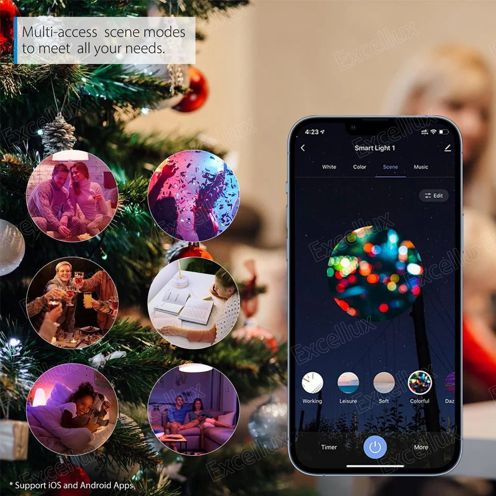 Excellux Smart WiFi LED Bulb E27 | 16 Million Colours, App & Voice Control