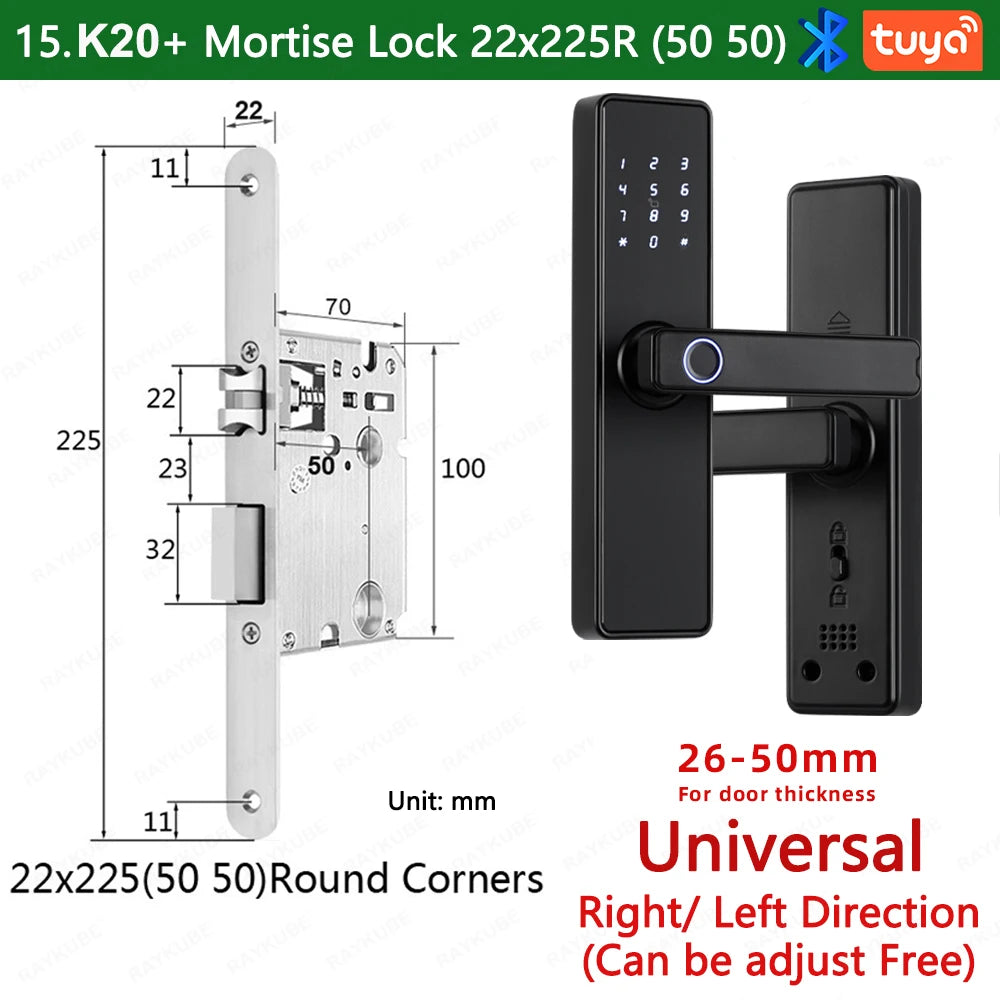 RAYKUBE K20 Smart Fingerprint Door Lock – Tuya Bluetooth App, Card & Password Unlock
