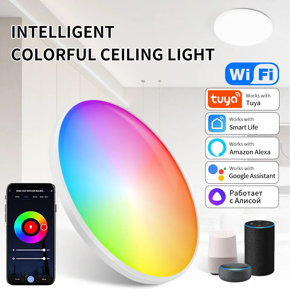 Tuya Smart LED Ceiling Light | WiFi RGB Dimmable 24W Modern Lamp