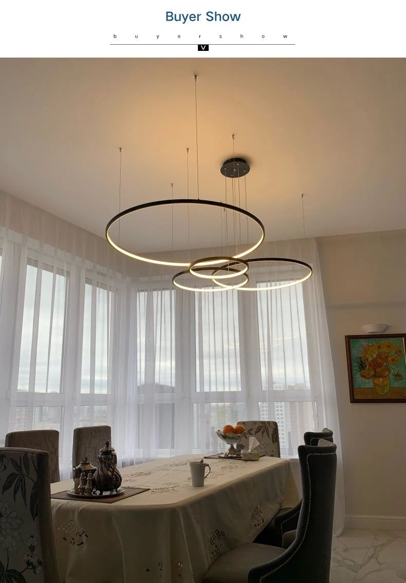 MZXFA Modern LED Pendant Chandelier | Brightness Dimmable, 40–100cm Ring Light