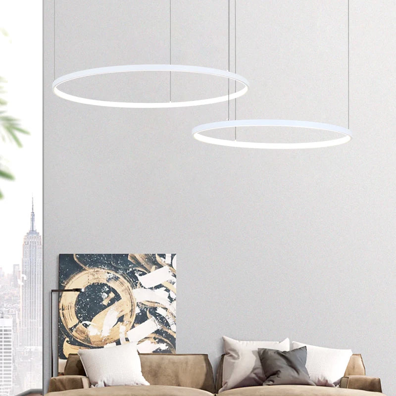 MZXFA Modern LED Pendant Chandelier | Brightness Dimmable, 40–100cm Ring Light