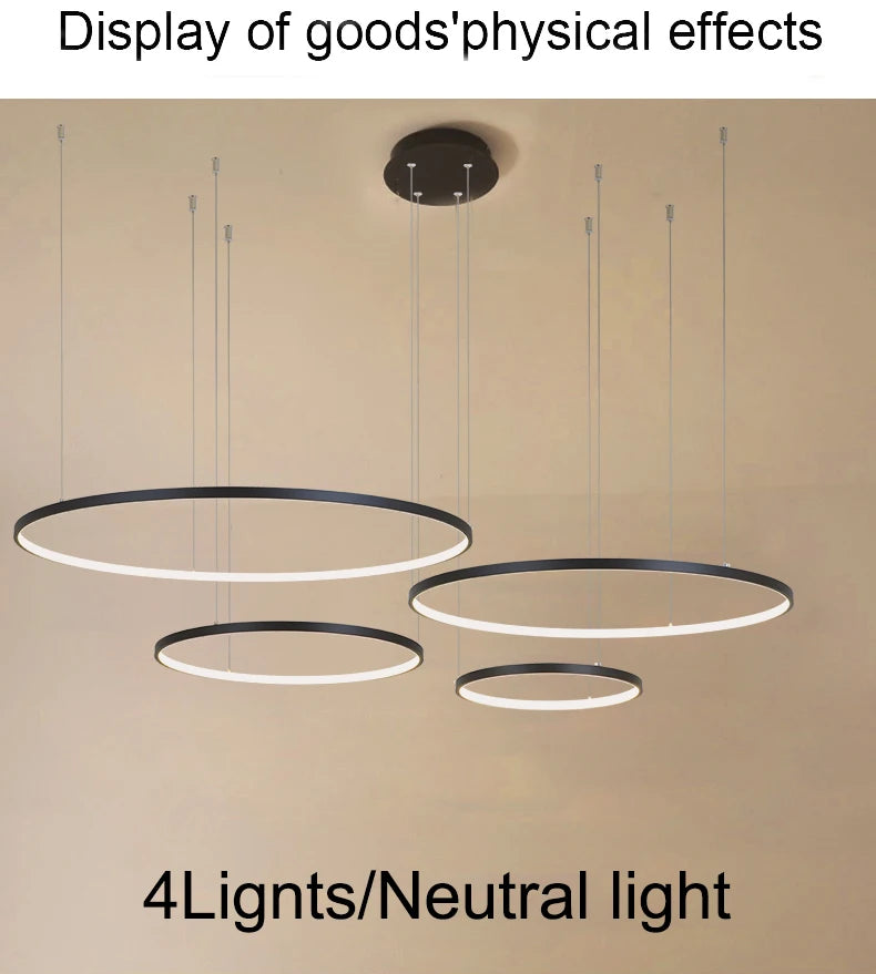 MZXFA Modern LED Pendant Chandelier | Brightness Dimmable, 40–100cm Ring Light