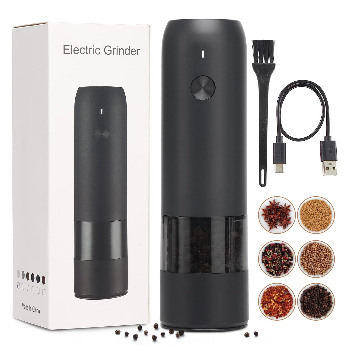 Rechargeable Electric Salt & Pepper Grinder – Adjustable Coarseness with LED & USB-C