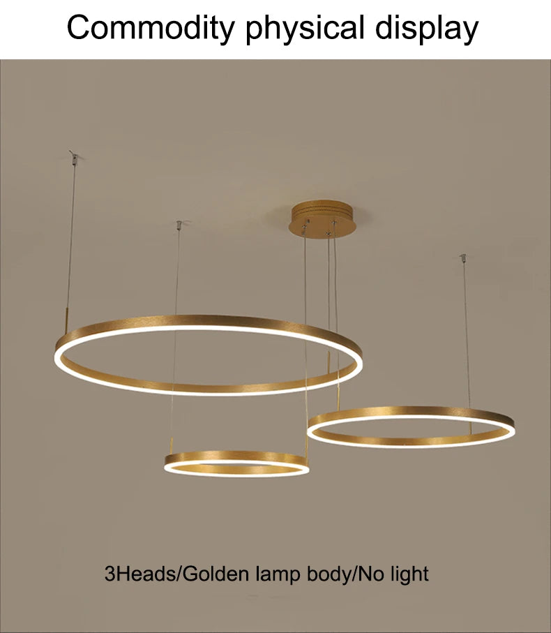 MZXFA Modern LED Pendant Chandelier | Adjustable Ring Sizes, Warm/Neutral/Cool