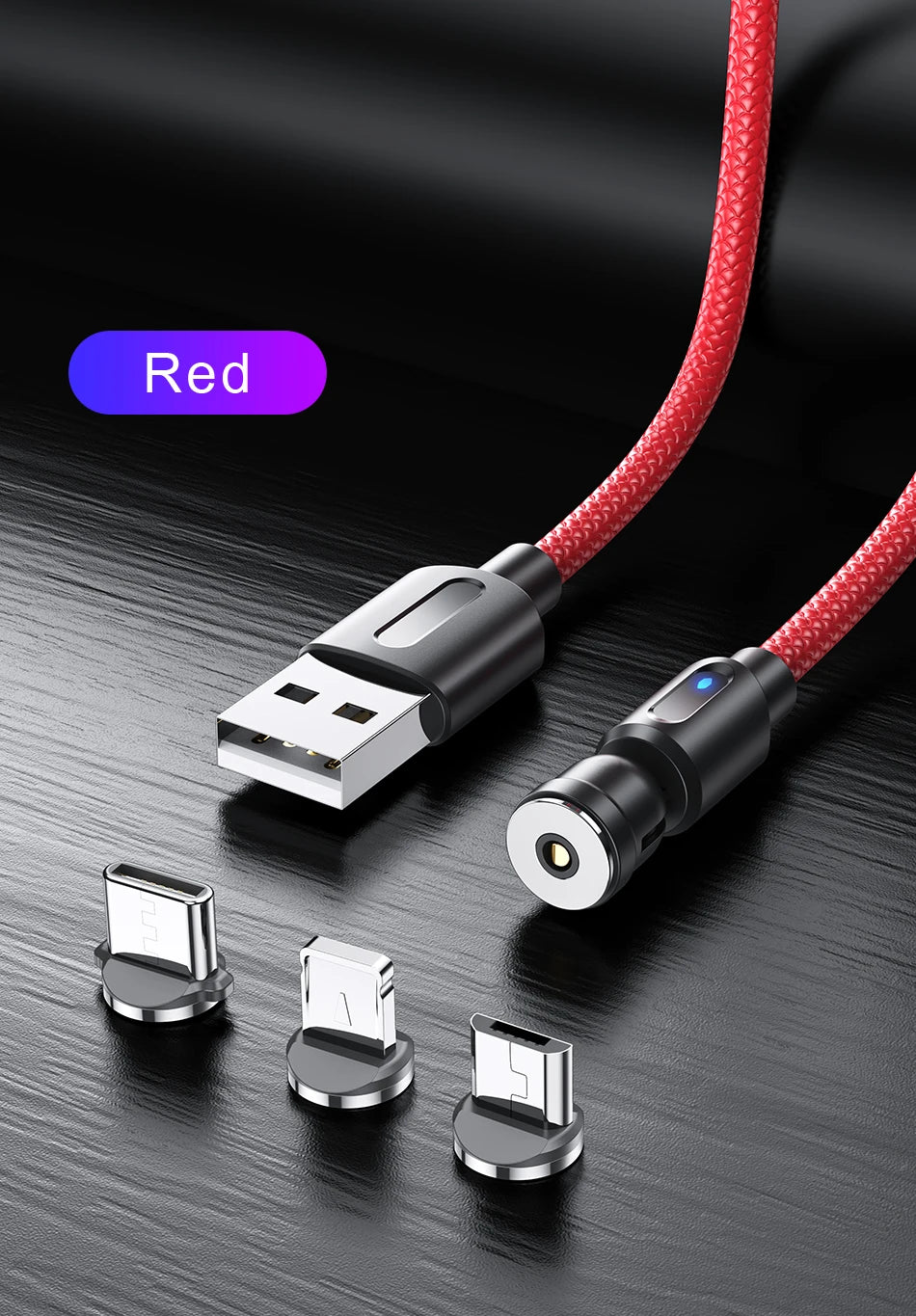 3-in-1 Magnetic USB Cable – 540° Rotation, Strong Magnet, 2.4A Charging