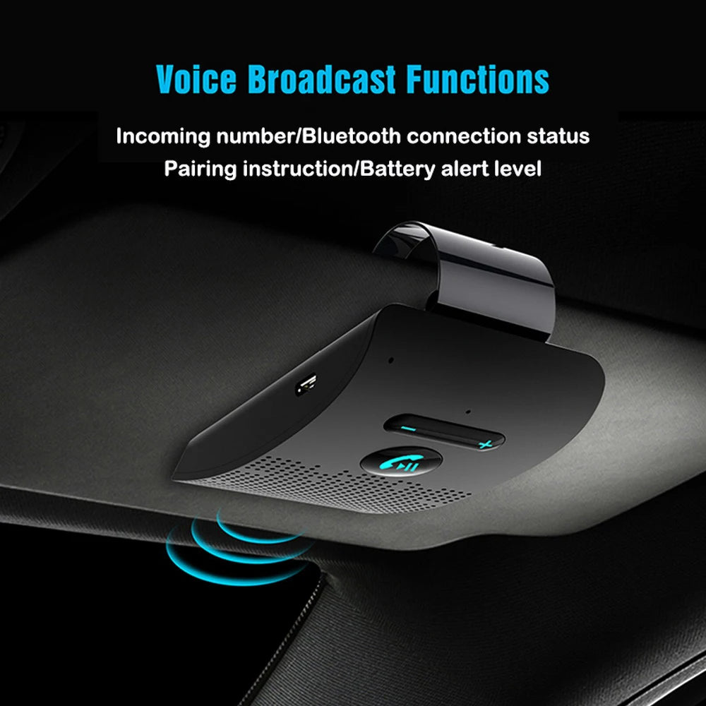 Bluetooth 5.0 Handsfree Car Kit – HiFi Speaker Wireless Audio Receiver with Noise Cancelling Sun Visor Clip
