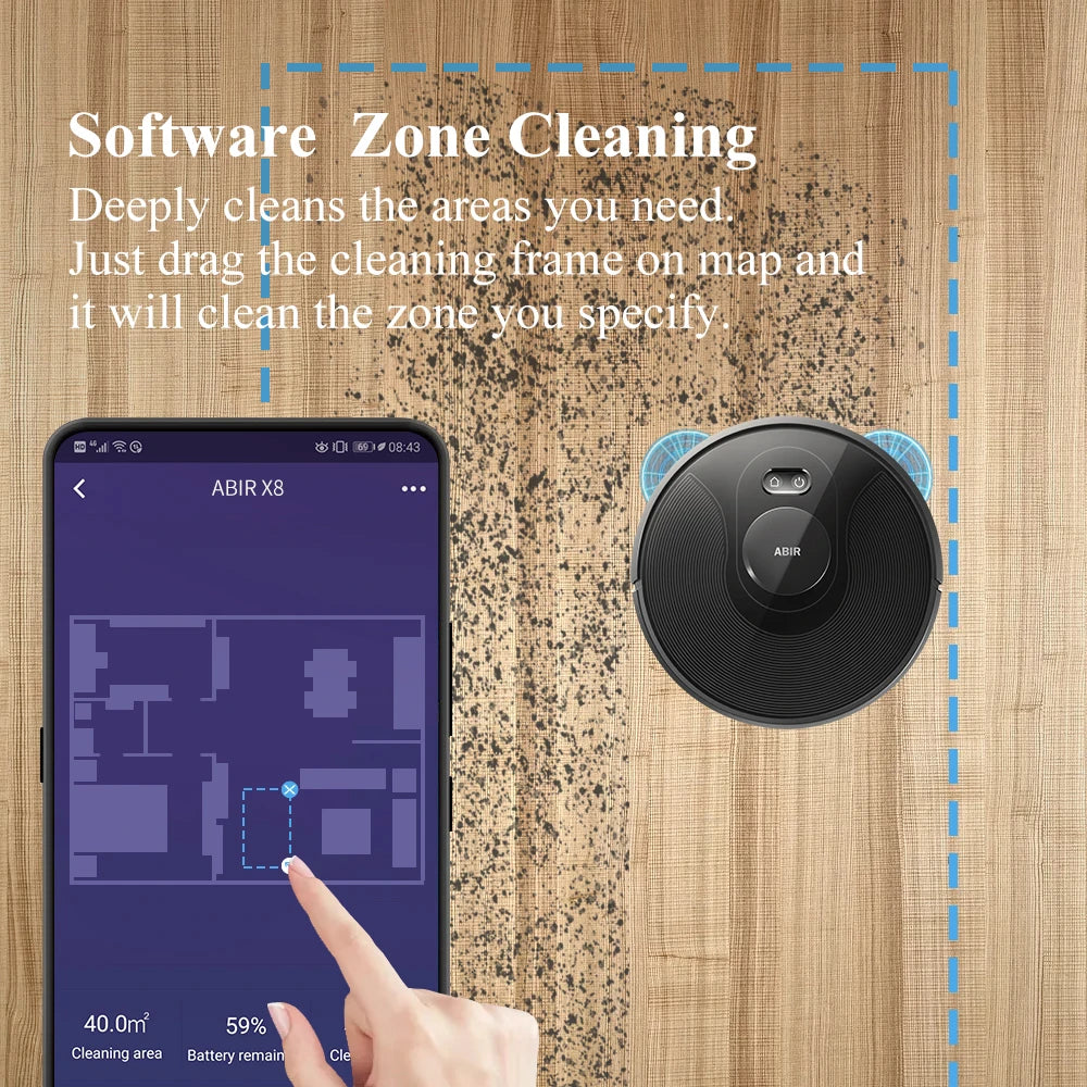 ABIR X8 Smart Robot Vacuum Cleaner – Dual Laser SLAM, Y-Shape Mopping, 3-Year Warranty