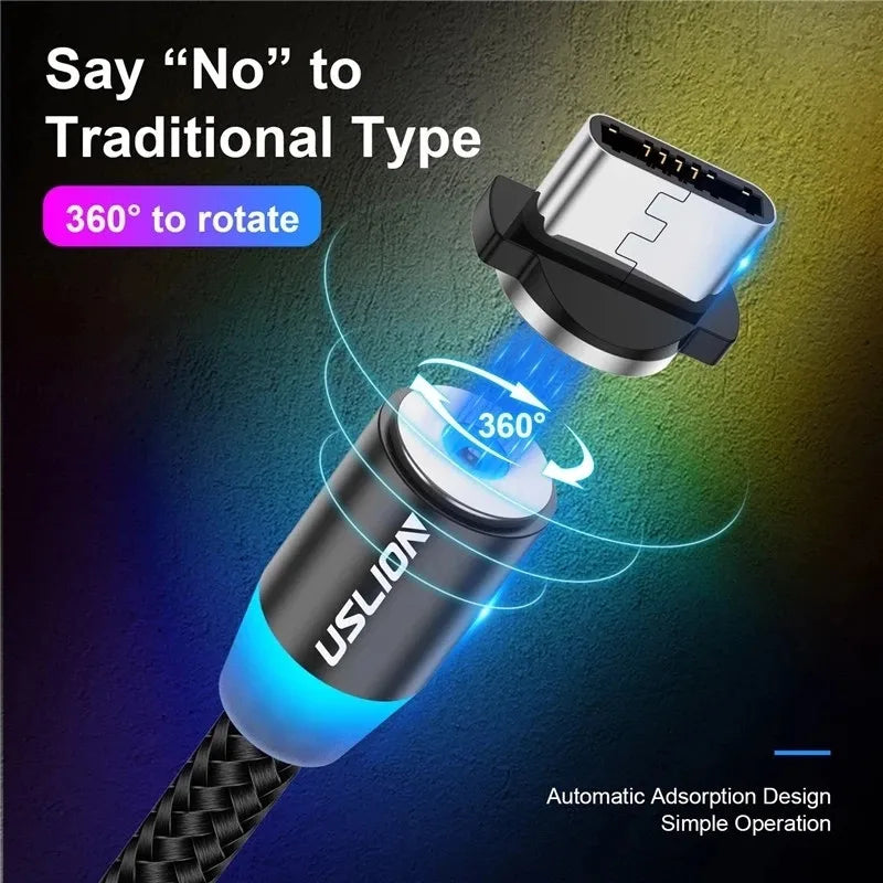 Magnetic Charging Cable 360 Degree – USB-A to Type-C / Lightning / Micro USB (2.4A)