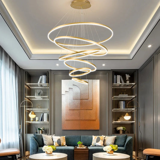 MAN TANG JIN Modern LED Pendant Chandelier | Adjustable Ring Sizes, Smart Dimming
