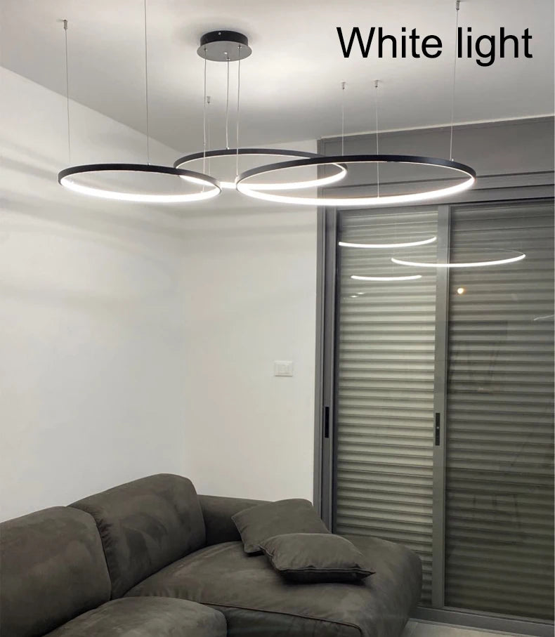 MZXFA Modern LED Pendant Chandelier | Brightness Dimmable, 40–100cm Ring Light