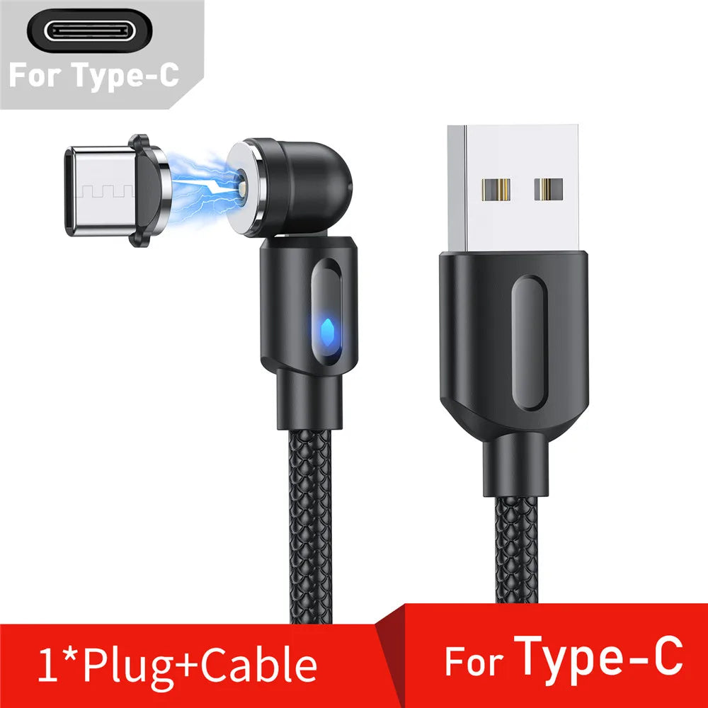 3-in-1 Magnetic USB Cable – 540° Rotation, Strong Magnet, 2.4A Charging