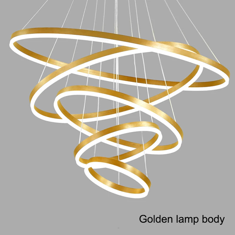 MAN TANG JIN Modern LED Pendant Chandelier | Adjustable Ring Sizes, Smart Dimming