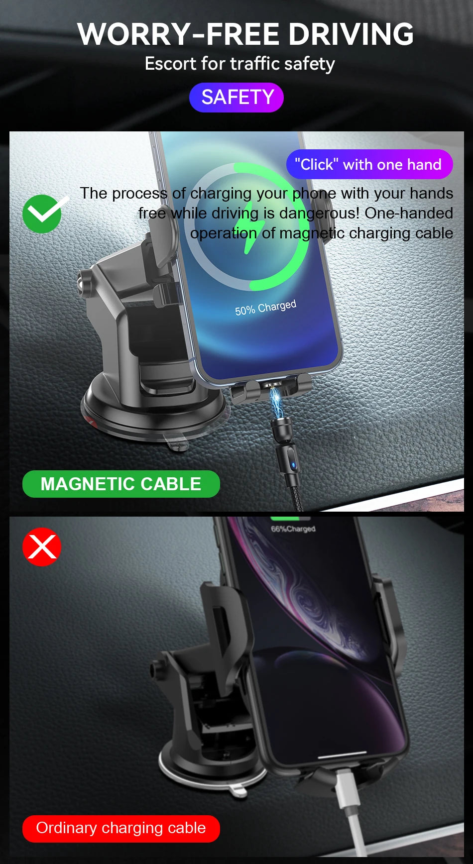 3-in-1 Magnetic USB Cable – 540° Rotation, Strong Magnet, 2.4A Charging