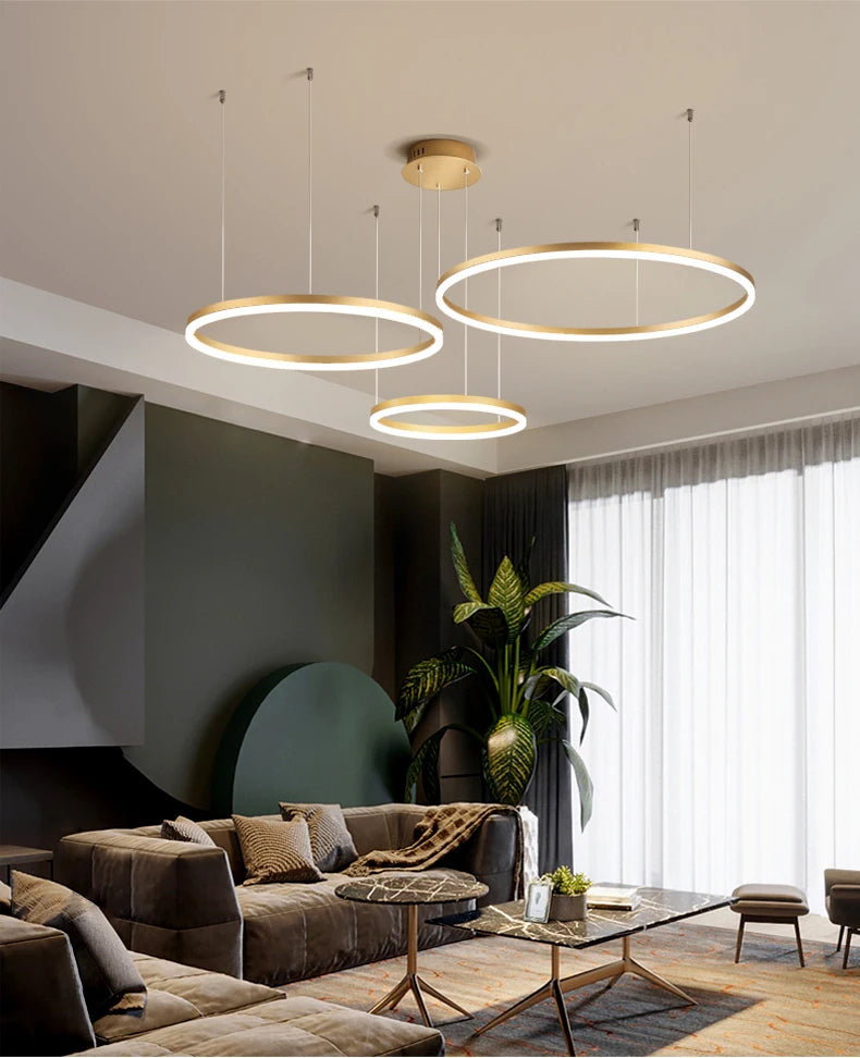 MZXFA Modern LED Pendant Chandelier | Adjustable Ring Sizes, Warm/Neutral/Cool