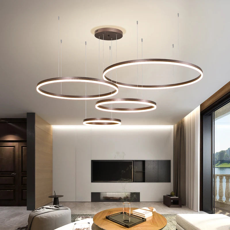 MZXFA Modern LED Pendant Chandelier | Adjustable Ring Sizes, Warm/Neutral/Cool