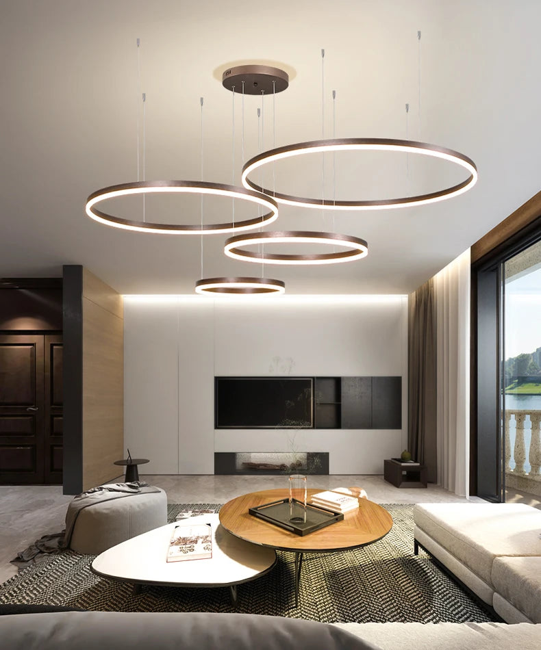 MZXFA Modern LED Pendant Chandelier | Adjustable Ring Sizes, Warm/Neutral/Cool