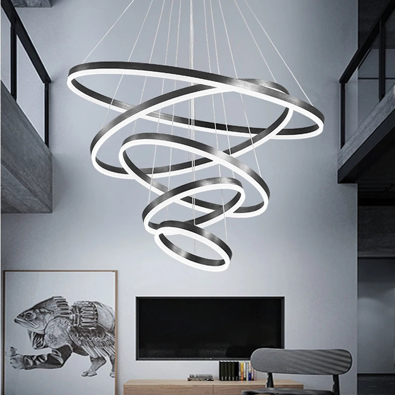 MAN TANG JIN Modern LED Pendant Chandelier | Adjustable Ring Sizes, Smart Dimming
