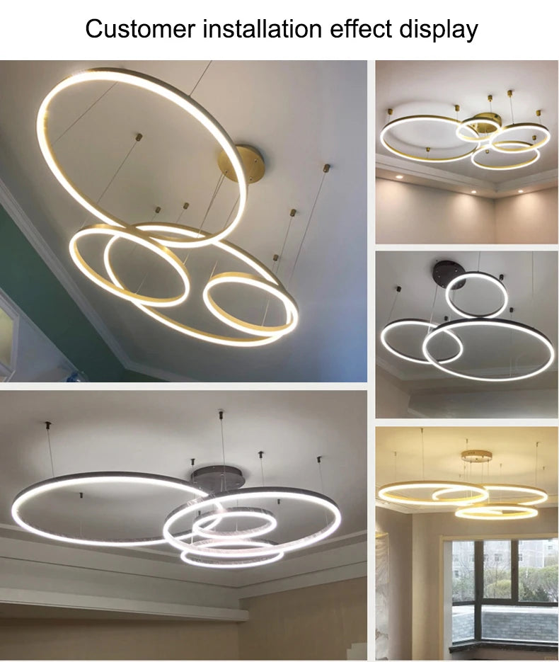 MZXFA Modern LED Pendant Chandelier | Adjustable Ring Sizes, Warm/Neutral/Cool