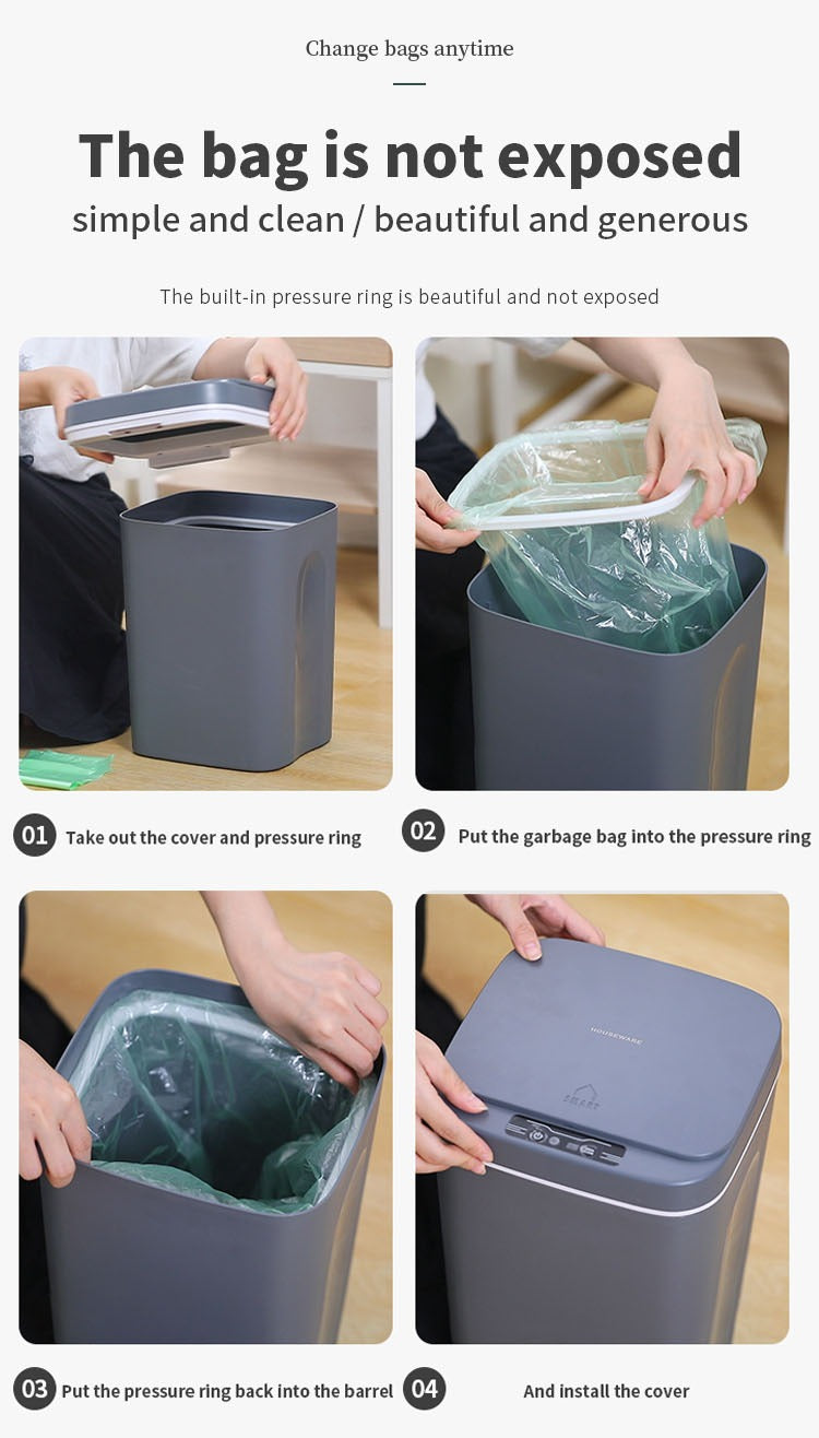 Touchless Sensor Trash Can 16L – Round Infrared Garbage Bin with Deodorizer Slot