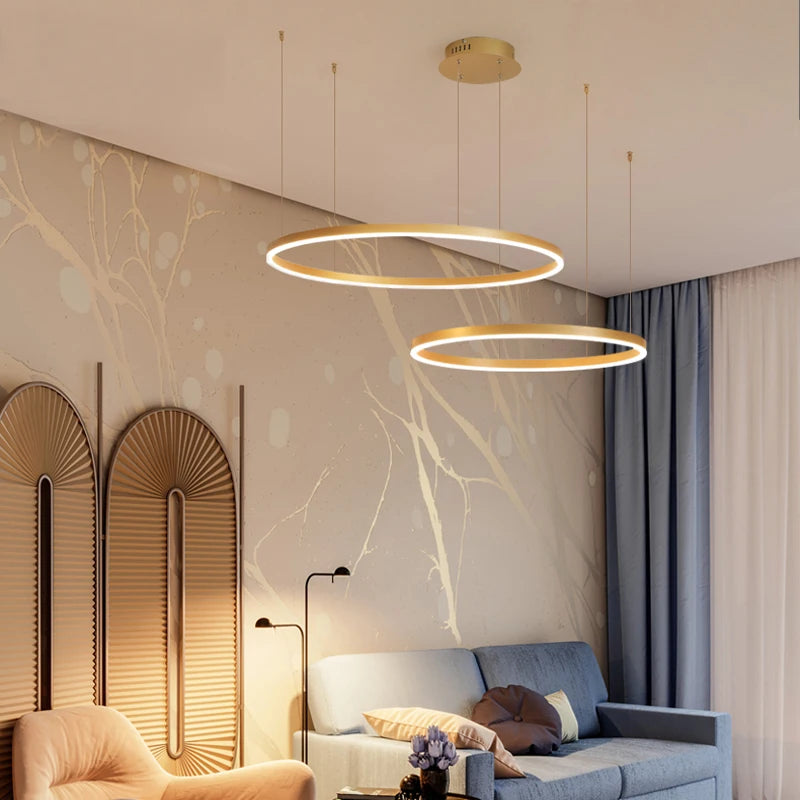MZXFA Modern LED Pendant Chandelier | Adjustable Ring Sizes, Warm/Neutral/Cool