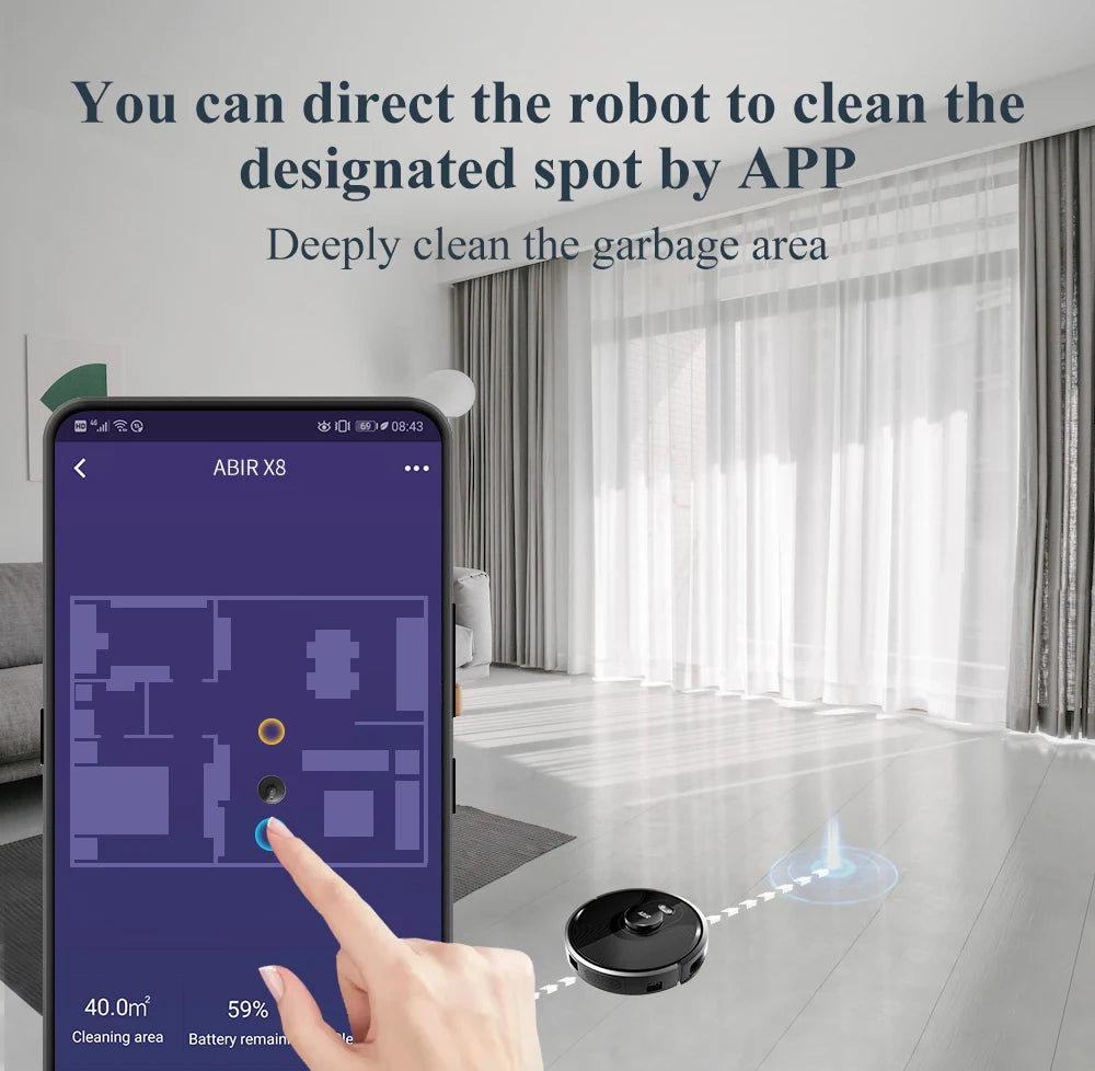 ABIR X8 Smart Robot Vacuum Cleaner – Dual Laser SLAM, Y-Shape Mopping, 3-Year Warranty