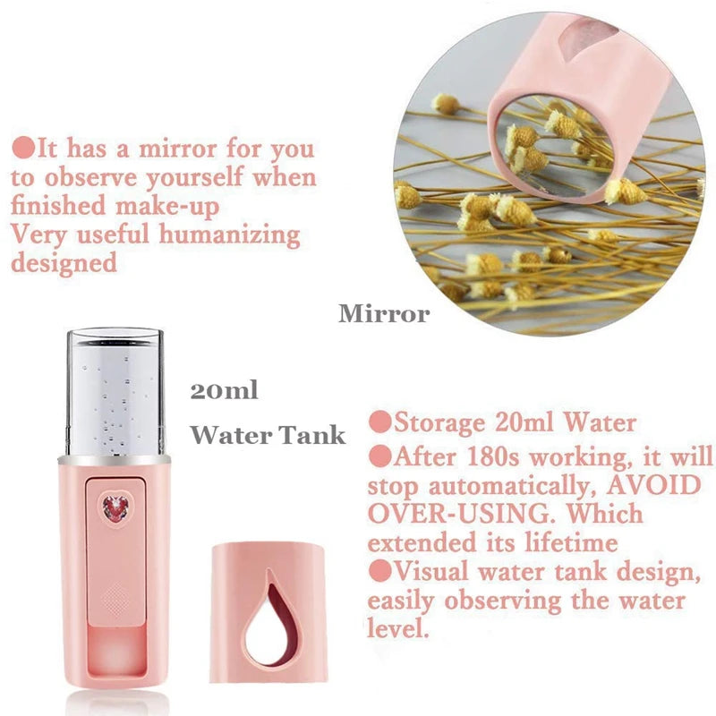 Portable Nano Facial Mister Mini Steamer – USB Rechargeable Cold Spray Hydration Device